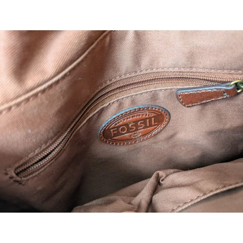 Fossil Brown Leather Saddle Crossbody Messenger Flap Bag